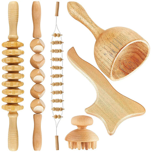 Ensemble de 6 Outils de Massage en Bois